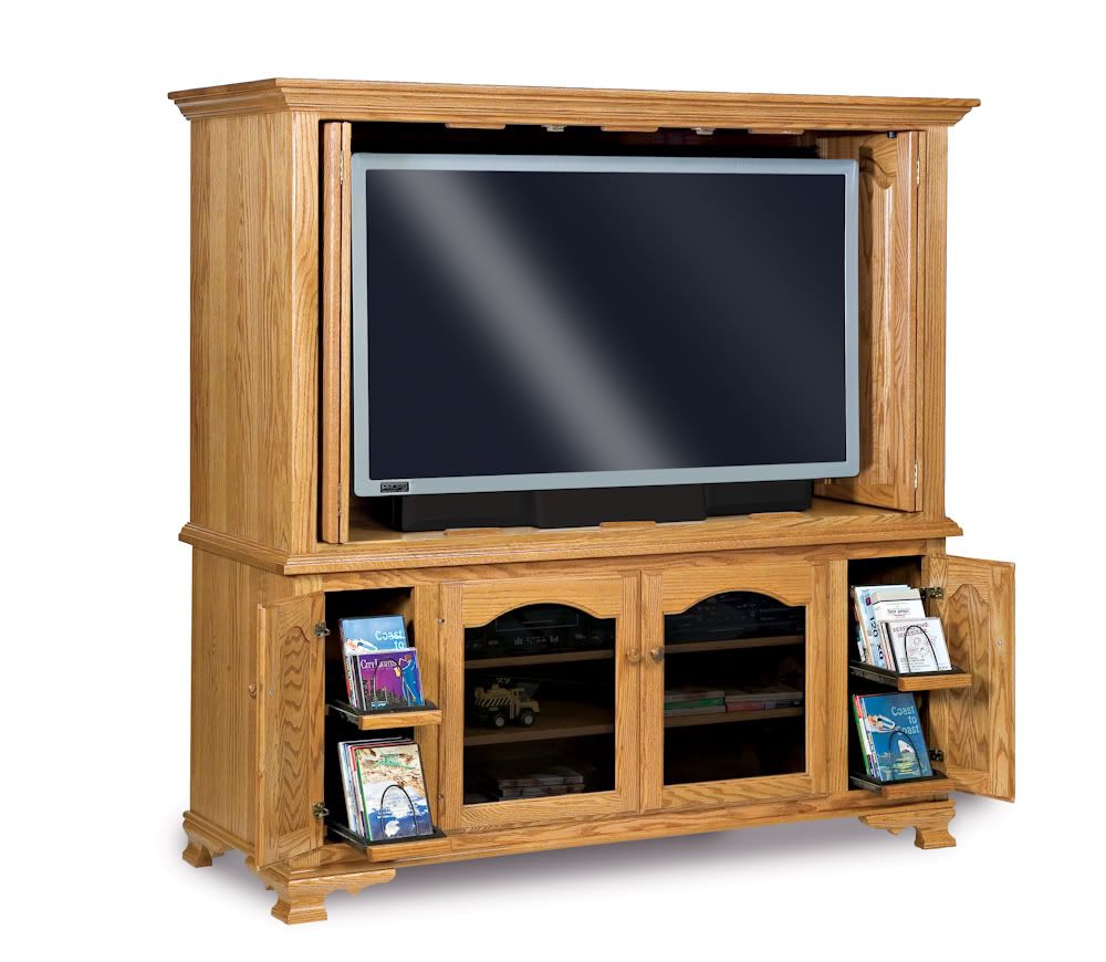 Amish TV Entertainment Center Armoire Solid Oak Wood Media Hutch